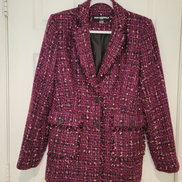 KARL LAGERFELD PARIS TWEED DOUBLE-BREASTED BLAZER SZ 10 - Picture 3 of 16